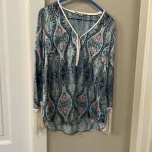 Print tunic with fringe detail